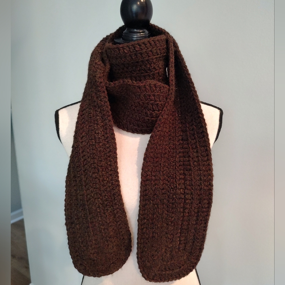 Handmade Crochet Chunky Knit Scarf Stole Brown Cozy